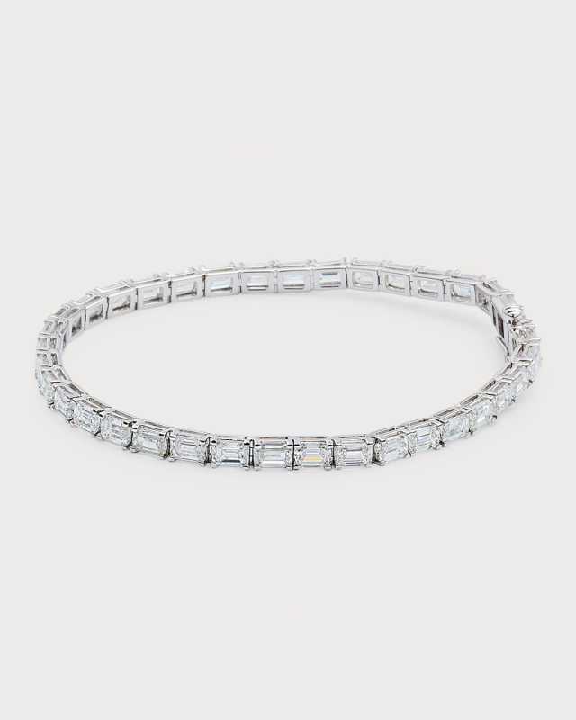 18K White Gold Emerald-Cut Diamond Bracelet, 7"L, 12.0tcw